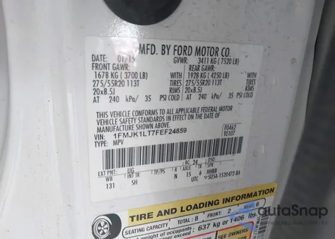 2015 Ford Expedition El Platinum z USA, uszkodzony, nr VIN 1FMJK1LT7FEF24859